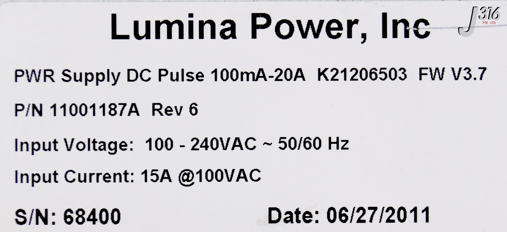 35942 LUMINA POWER PWR SUPPLY DC PULSE, 100mA - 20A, K21206503